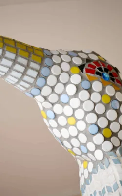 Bird with knitted jacket by Sandie Wright