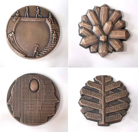 Four Medallions: Slide, Life Choices, Crystal Cluster, Great Minds Think Alike by Michael Meszaros OAM