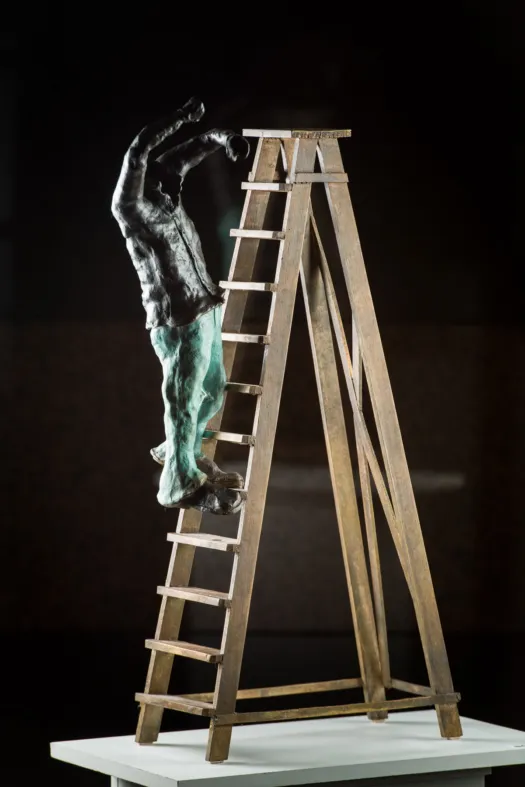 Jeans and Shirt on Ladder "Oops!" by Esther Goldberg