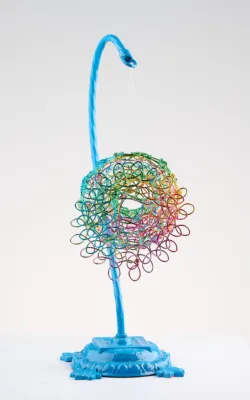 RARE wide mouth rainbow fish on stand by Jody Galvin