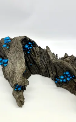 Teal shrooms on weathered wood by Jenn Spencer-Stewart