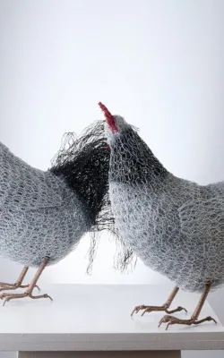 The Duke and the Duchess (white Sussex hen and rooster) by Vicki Combridge