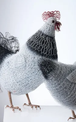 The Duke and the Duchess (white Sussex hen and rooster) by Vicki Combridge